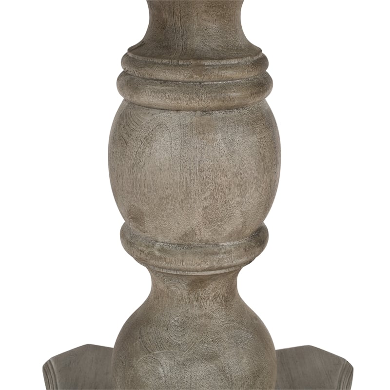 42 Inch Handcrafted Mango Wood Dining Table-Pedestal Base-Round Molded Top-White