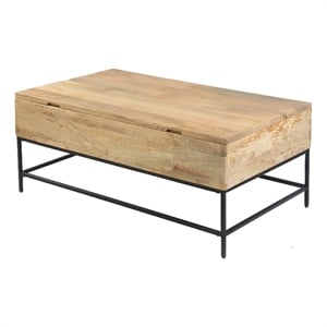 Audrey 45 Inch Handcrafted Mango Wood Coffee Table- Lift Top- Grain Details