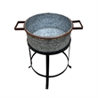 21- 18- and 16 Inch 3 Piece Round Tub Metal Planter Set with Stand in Galvanized