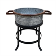 21- 18- and 16 Inch 3 Piece Round Tub Metal Planter Set with Stand in Galvanized