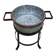 21- 18- and 16 Inch 3 Piece Round Tub Metal Planter Set with Stand in Galvanized