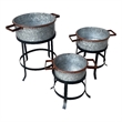 21- 18- and 16 Inch 3 Piece Round Tub Metal Planter Set with Stand in Galvanized