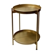 Vica 20 Inch High Round Side End Table with 2 Tier Iron Frame- Matte Gold