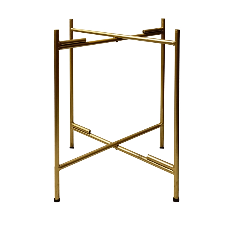 Vica 20 Inch High Round Side End Table with 2 Tier Iron Frame- Matte Gold