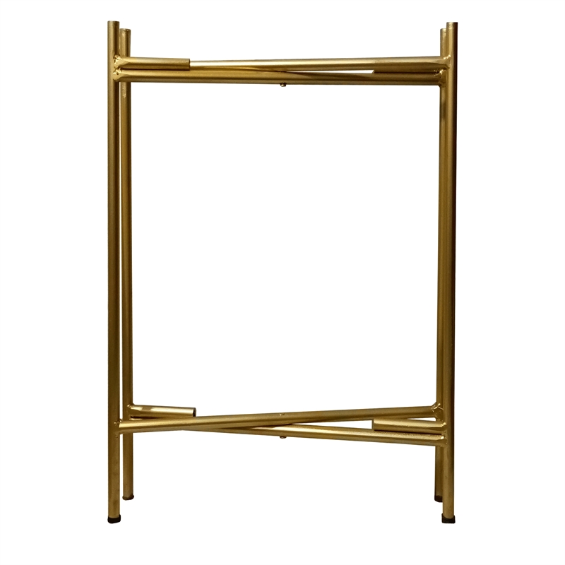 Vica 20 Inch High Round Side End Table with 2 Tier Iron Frame- Matte Gold