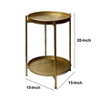 Vica 20 Inch High Round Side End Table with 2 Tier Iron Frame- Matte Gold