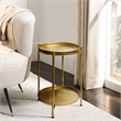 Vica 20 Inch High Round Side End Table with 2 Tier Iron Frame- Matte Gold