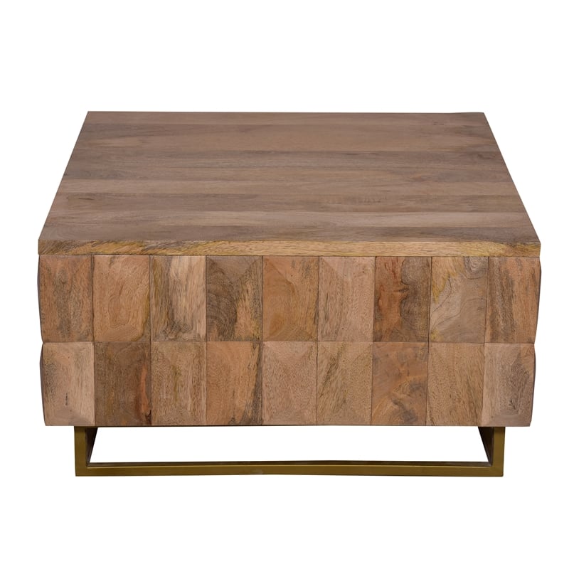 33 Inch Lift Top Storage Trunk Coffee Table- Square- Mango Wood- Natural Brown