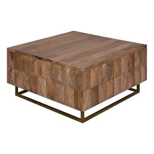 33 Inch Lift Top Storage Trunk Coffee Table- Square- Mango Wood- Natural Brown