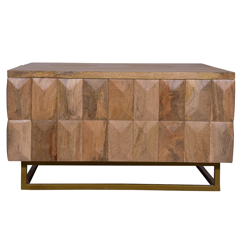 33 Inch Lift Top Storage Trunk Coffee Table- Square- Mango Wood- Natural Brown