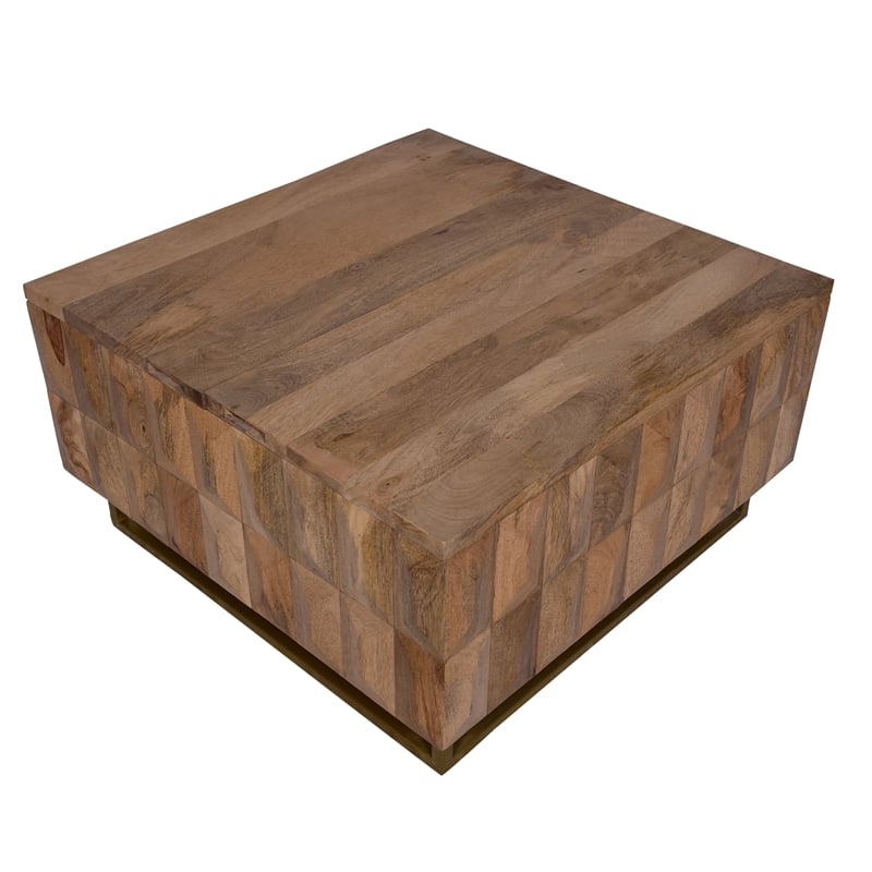 33 Inch Lift Top Storage Trunk Coffee Table- Square- Mango Wood- Natural Brown