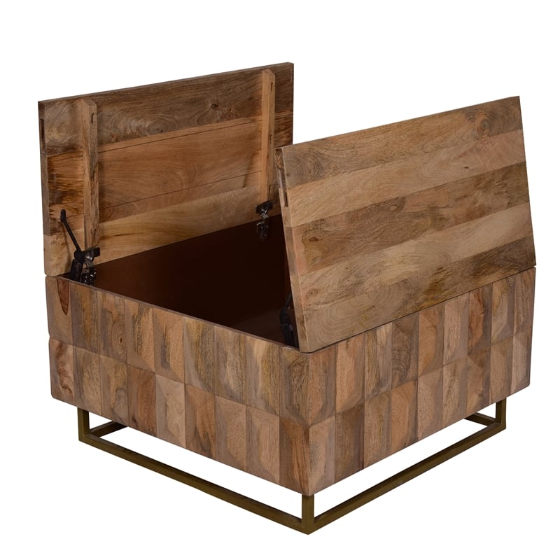 33 Inch Lift Top Storage Trunk Coffee Table- Square- Mango Wood- Natural Brown