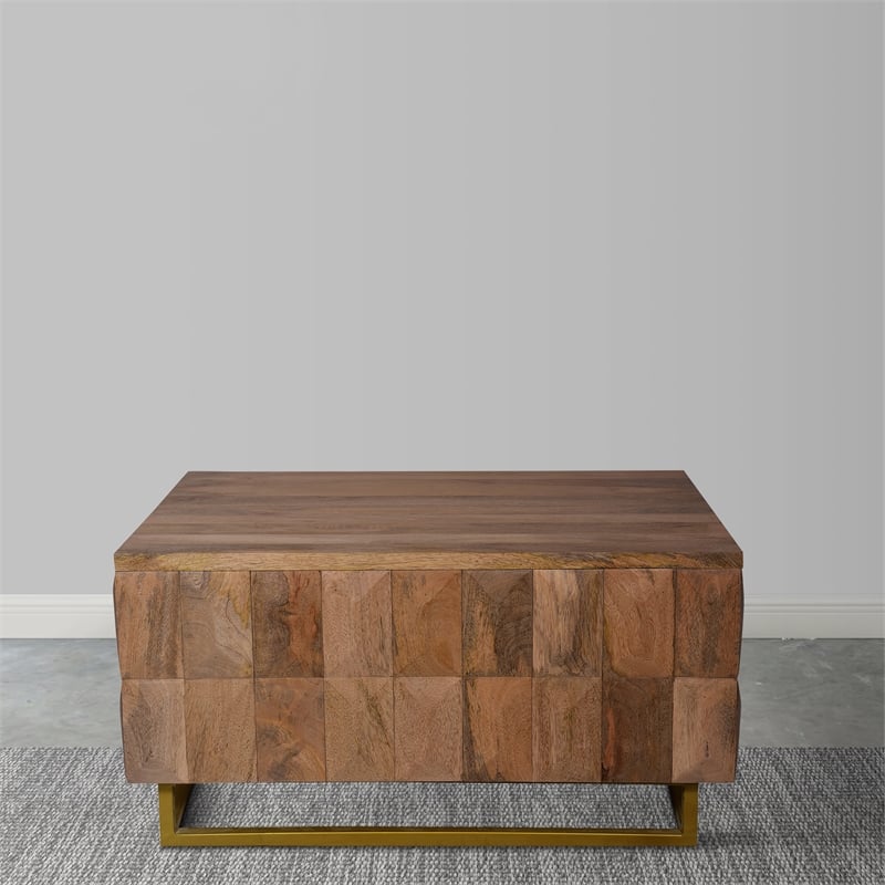 33 Inch Lift Top Storage Trunk Coffee Table- Square- Mango Wood- Natural Brown