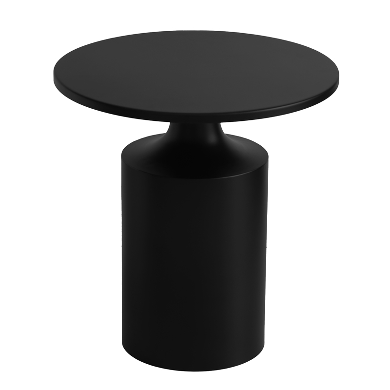 Zoe 20 Inch Modern Round Iron Side Table with Pedestal Base- Matte Black