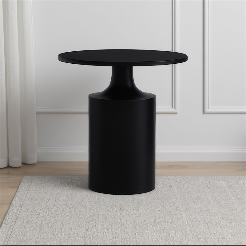 Zoe 20 Inch Modern Round Iron Side Table with Pedestal Base- Matte Black