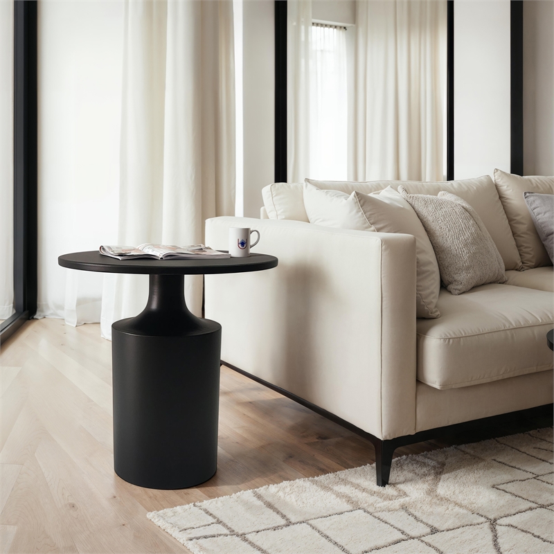 Zoe 20 Inch Modern Round Iron Side Table with Pedestal Base- Matte Black