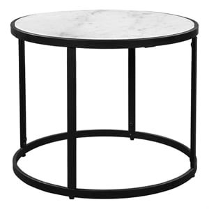 23 Inch Side End Table- Modern Round White Natural Marble Top- Iron Frame
