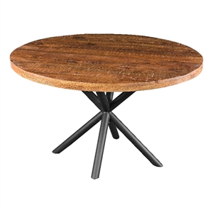 48 Inch Handcrafted Dining Table-Mango Wood Round Top- Iron Crisscrossed Legs