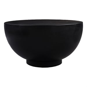 30 Inch Modern Art Coffee Table- Round Drum Shape- Solid Mango Wood- Matte Black
