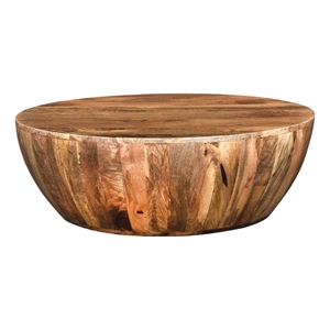 Arthur Mango Wood 35.5 Inch Coffee Table In Round Shape- Dark Brown