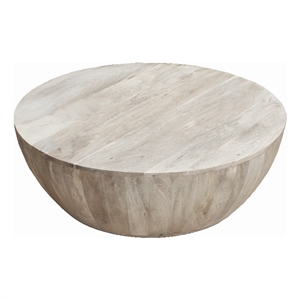Arthur 35.5 Inch Round Mango Wood Coffee Table- Subtle Grains- Distressed White