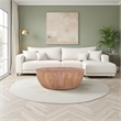 Arthur Drum Shape Wooden 35.5 Inch Coffee Table with Plank Design Base