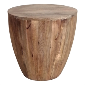 Arthur Handcarved Cylindrical Shape Round Mango Wood Distressed Side End Table