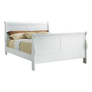Benjara Classy Transitional Style Queen Size Sleigh Bed- White