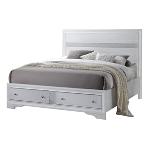 Benjara Classy Queen Size Bed With Storage- White