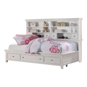 Benjara Contemporary Style Twin Size Bed with Bookcase Headboard & Storage-White