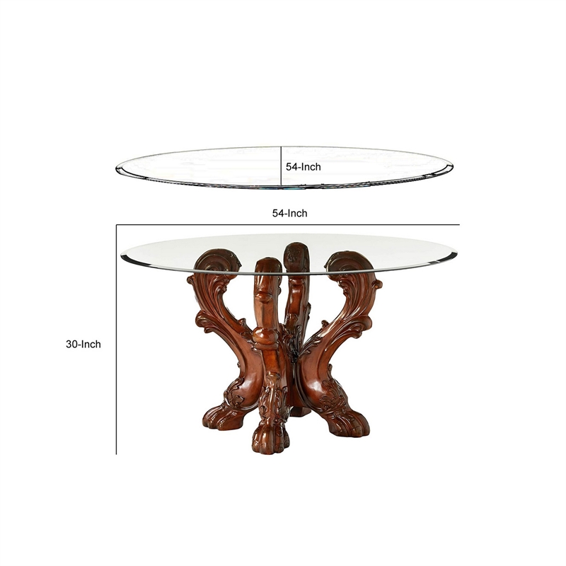 Benjara Imperial Dining Table with Pedestal- Cherry Oak Brown