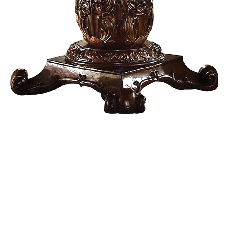 Benjara Wooden Round Dining Table With Pedestal Feet- Cherry Brown