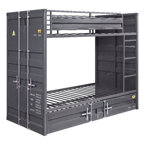 Benjara Gunmetal Gray Finish Twin Turdle with Metal Frame and Slat system- Gray