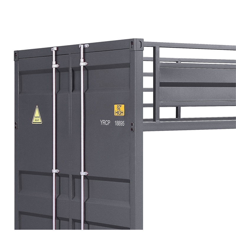 Benjara Gunmetal Gray Finish Twin Turdle with Metal Frame and Slat system- Gray