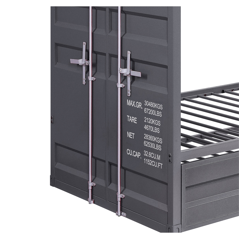 Benjara Gunmetal Gray Finish Twin Turdle with Metal Frame and Slat system- Gray