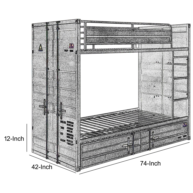 Benjara Gunmetal Gray Finish Twin Turdle with Metal Frame and Slat system- Gray