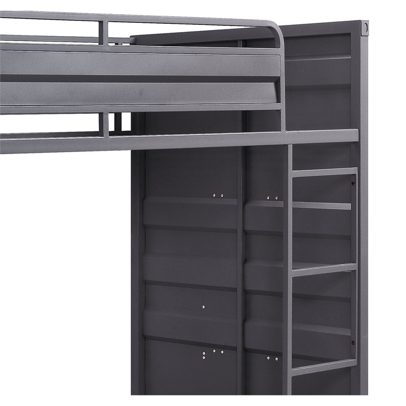 Benjara Gunmetal Gray Finish Twin Turdle with Metal Frame and Slat system- Gray