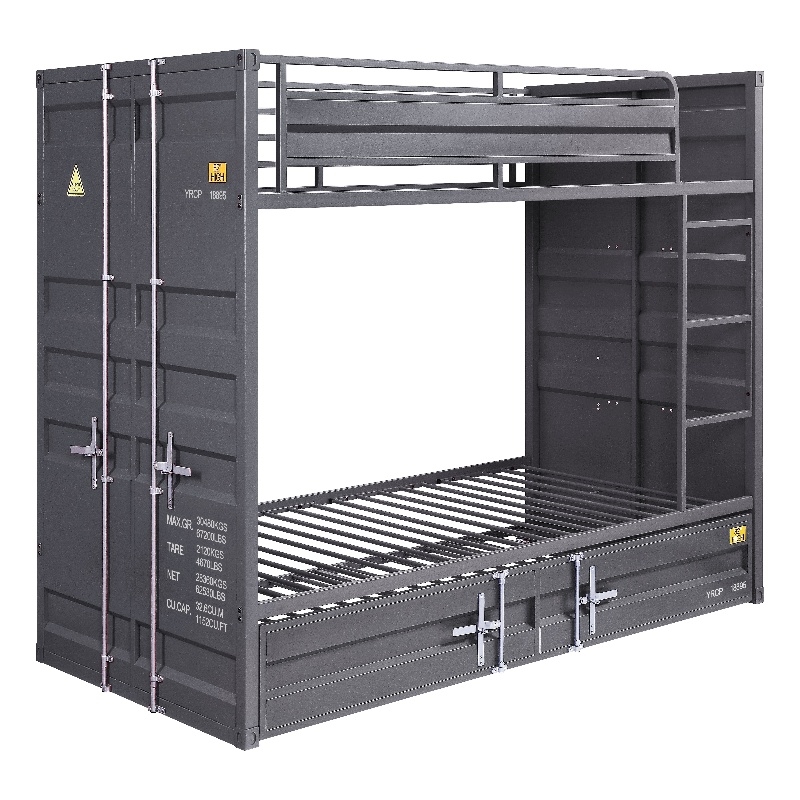 Benjara Gunmetal Gray Finish Twin Turdle with Metal Frame and Slat system- Gray