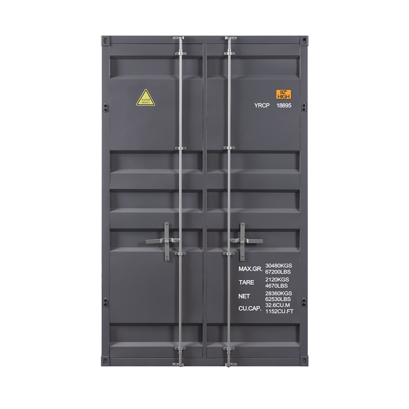 Benjara 2 Door Storage Wardrobe with Gunmetal Gray Finish & Cremone Bolts- Gray