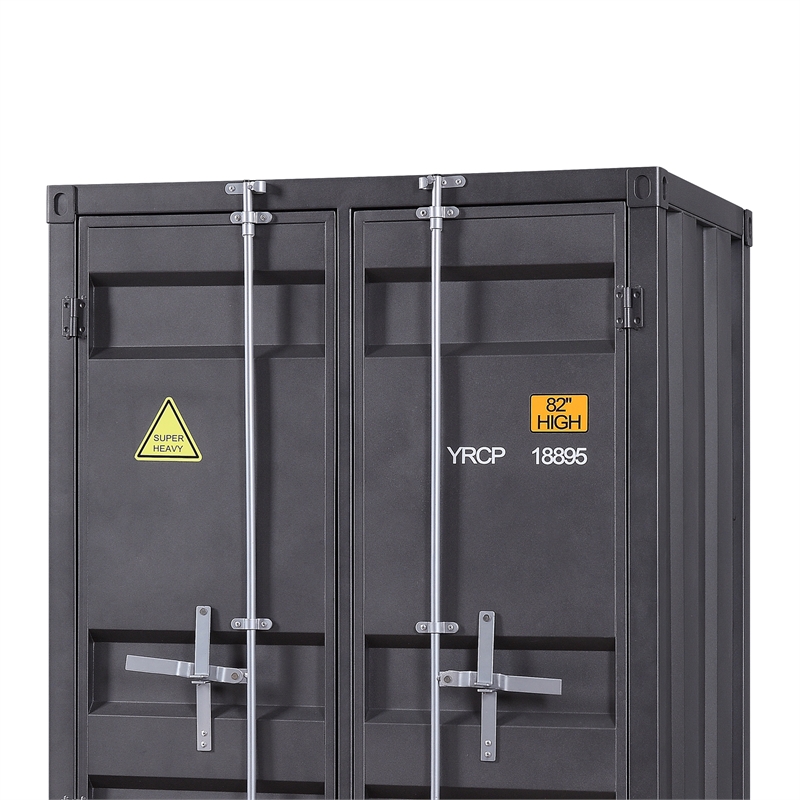Benjara 2 Door Storage Wardrobe with Gunmetal Gray Finish & Cremone Bolts- Gray