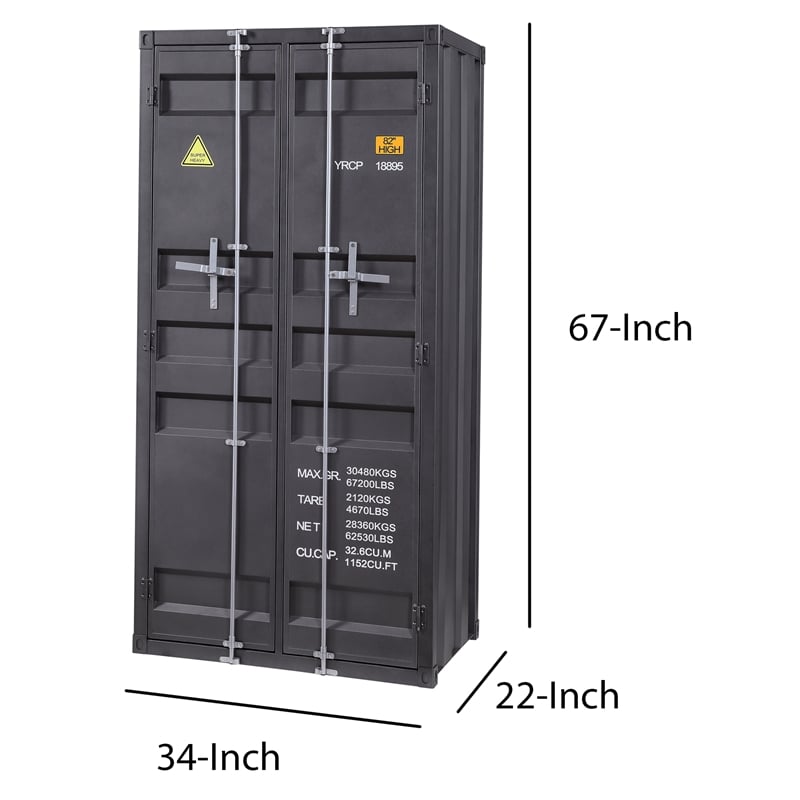 Benjara 2 Door Storage Wardrobe with Gunmetal Gray Finish & Cremone Bolts- Gray