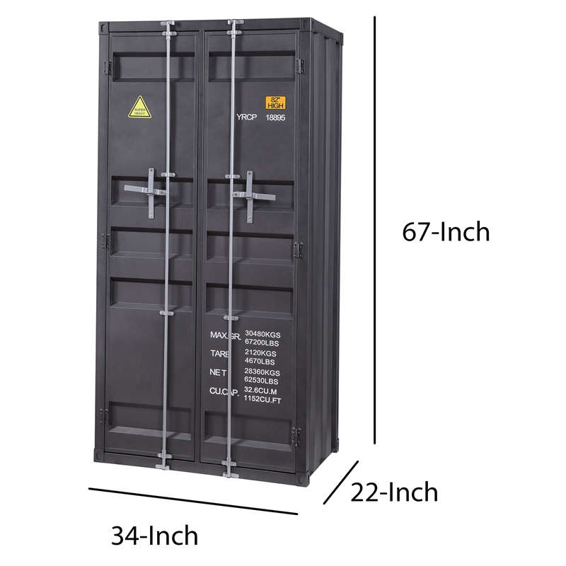 Benjara 2 Door Storage Wardrobe with Gunmetal Gray Finish & Cremone Bolts- Gray