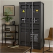 Benjara 2 Door Storage Wardrobe with Gunmetal Gray Finish & Cremone Bolts- Gray