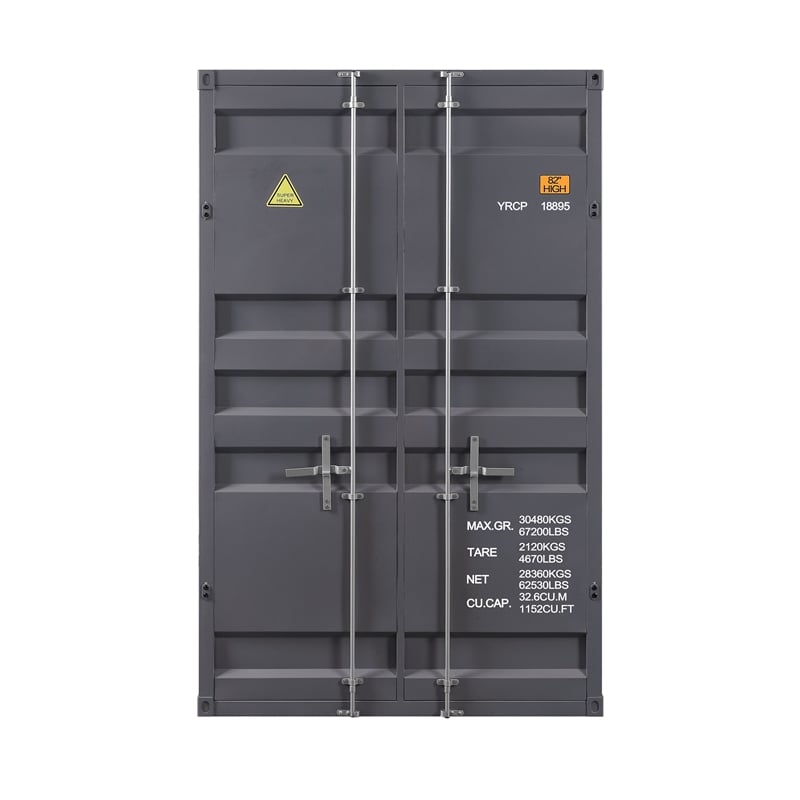 Benjara 2 Door Storage Wardrobe with Gunmetal Gray Finish & Cremone Bolts- Gray