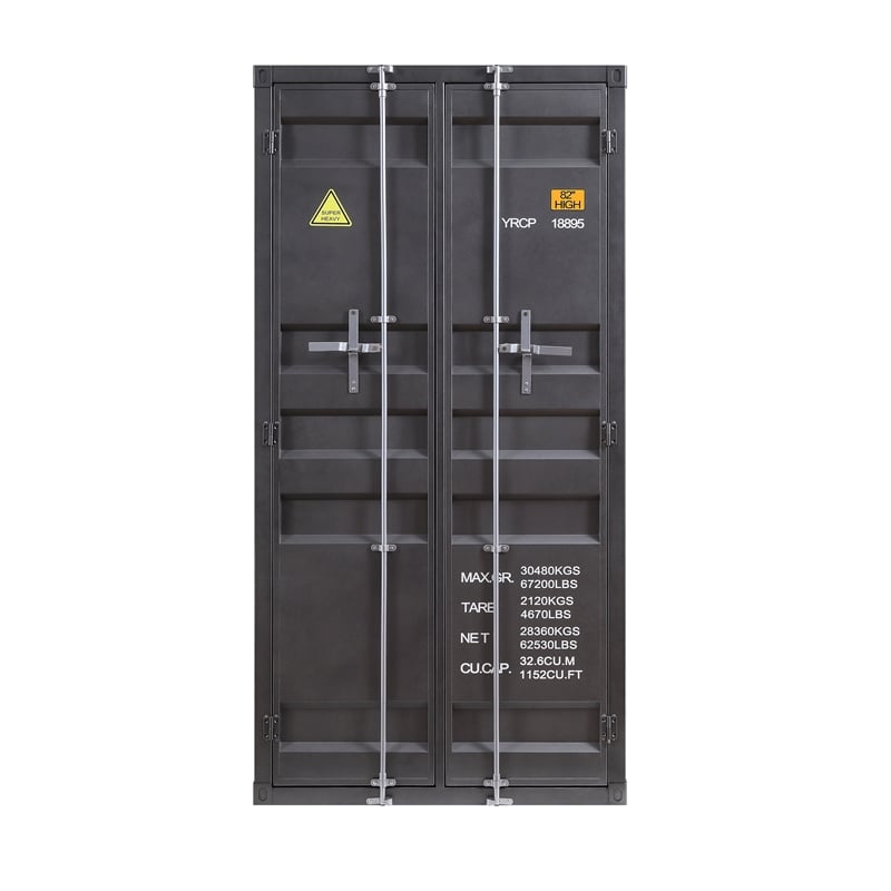 Benjara 2 Door Storage Wardrobe with Gunmetal Gray Finish & Cremone Bolts- Gray