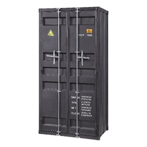 Benjara 2 Door Storage Wardrobe with Gunmetal Gray Finish & Cremone Bolts- Gray