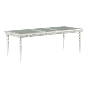 Benjara Sparkling Rectangular Dining Table with Rhinestone Inlay- Silver & Clear