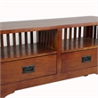 Benjara Wooden TV Stand with 2 Open Shelves and Slatted Back- Oak Brown