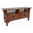 Benjara Wooden TV Stand with 2 Open Shelves and Slatted Back- Oak Brown