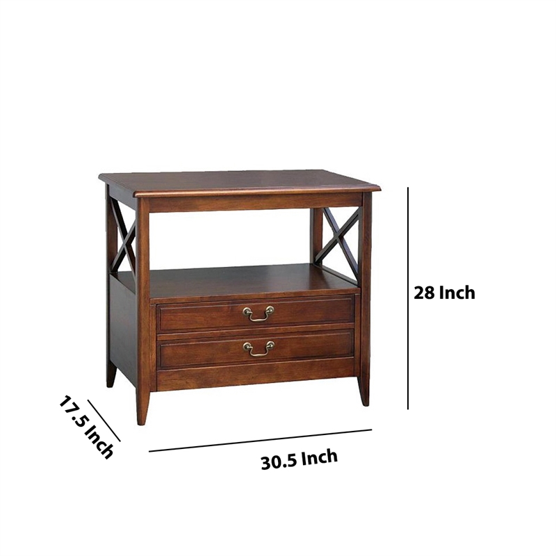 Benjara Wooden TV Stand with 2 Drawers and 1 Open Shelf- Dark Brown